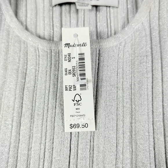 Madewell Tank Silver Womans Small Signature Shimmer Knit Cutaway Sweater Ribbed - Picture 9 of 13